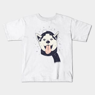 Husky Puppy Christmas Snowing Design Kids T-Shirt